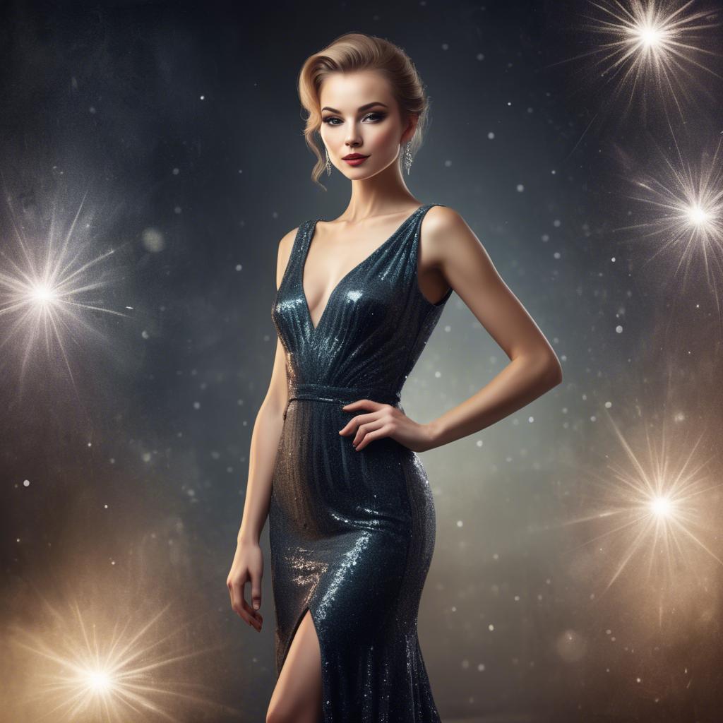 A stunning image of glamorous woman in a sparkling evening dress.