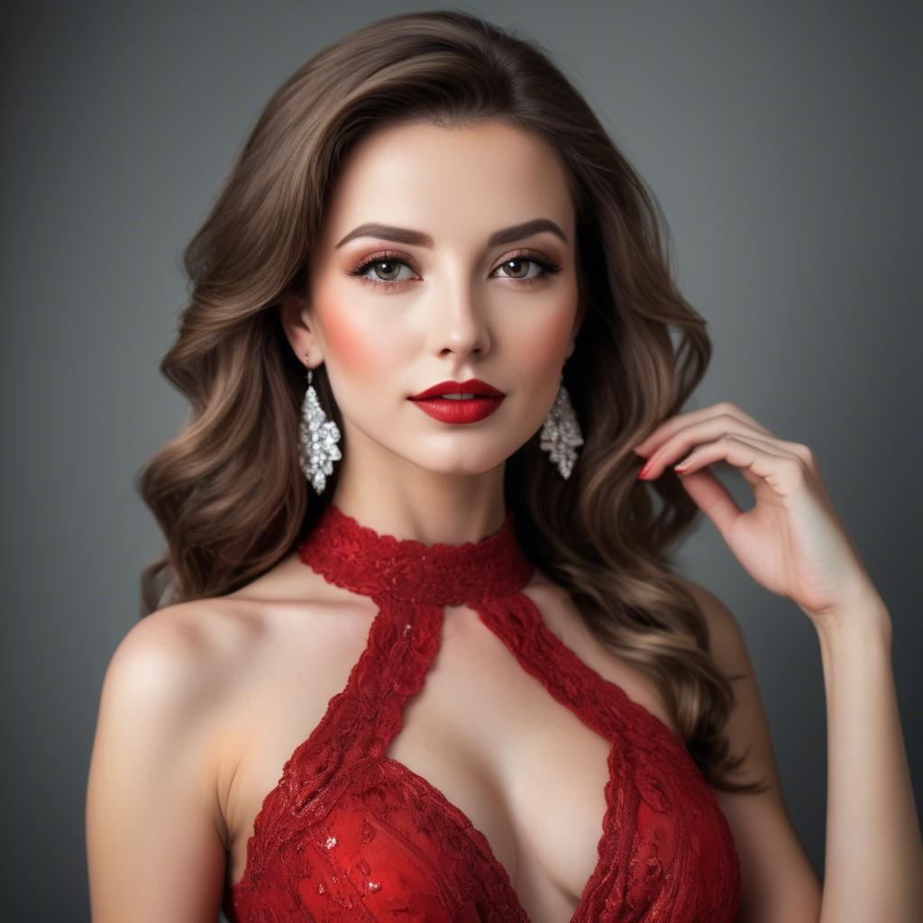 A stunning image of glamorous woman in red dress.