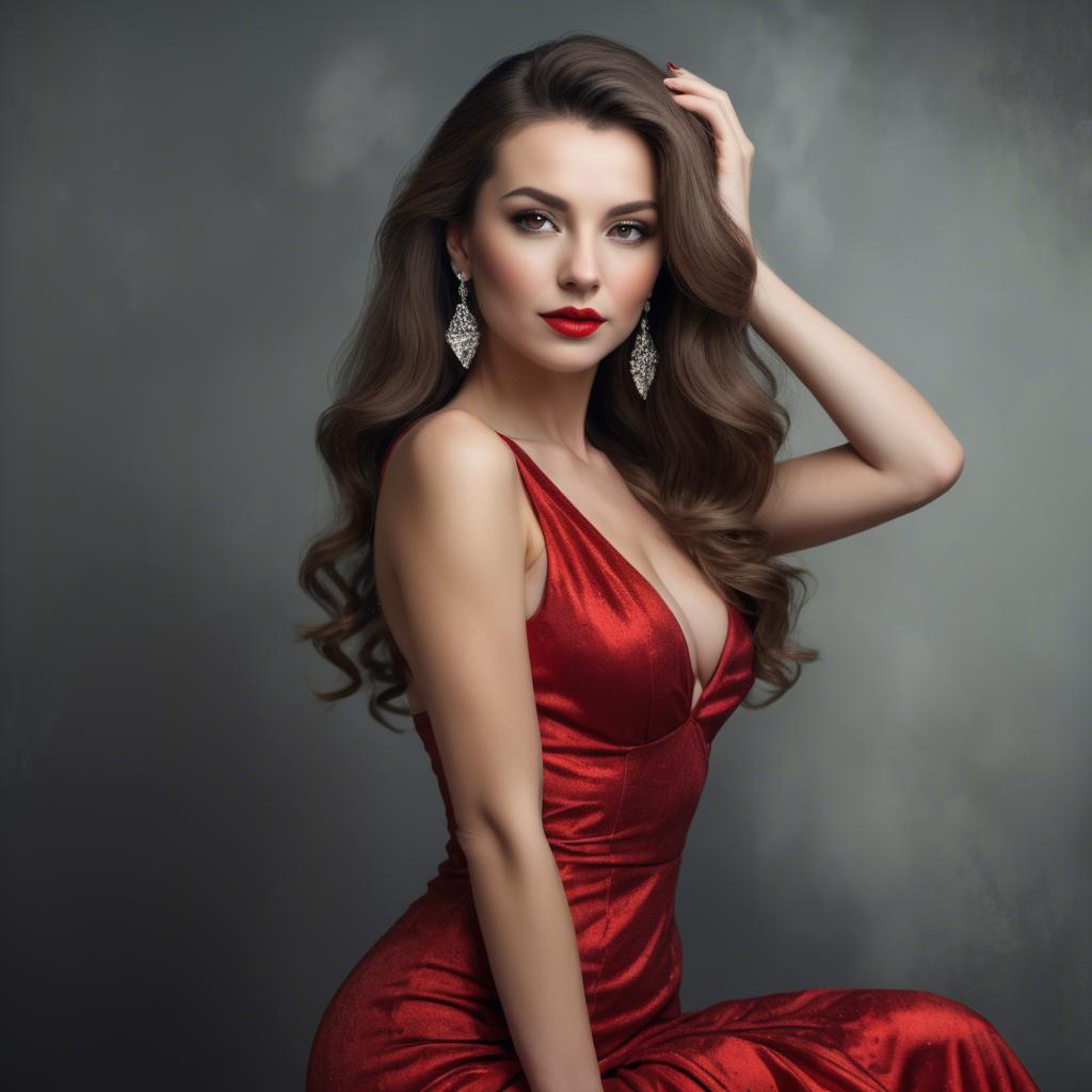 A stunning image of glamorous woman in red dress.