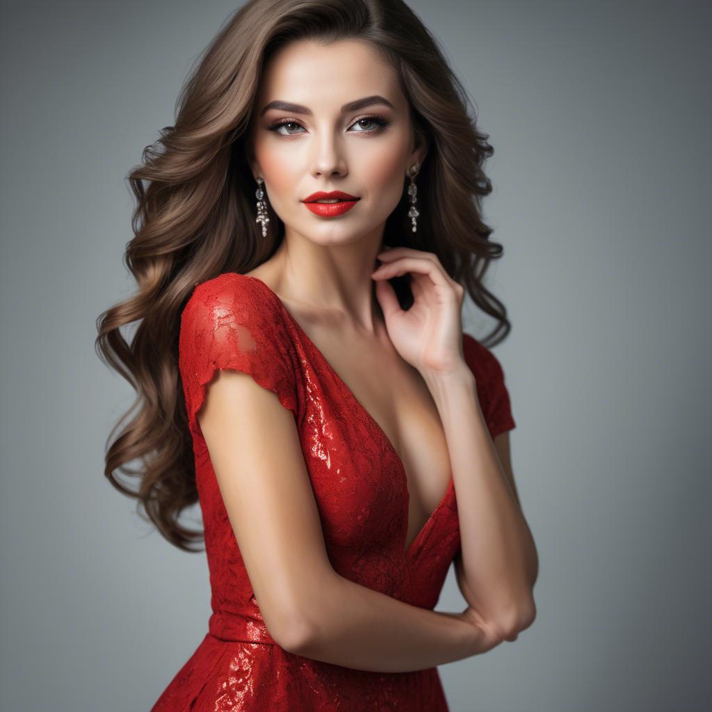 A stunning image of glamorous woman in red dress.