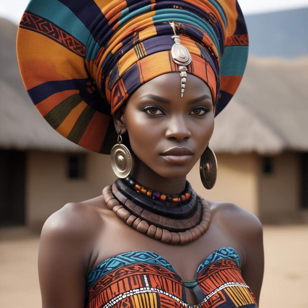 A stunning image of gorgeous african model in colorful tribal patterns.