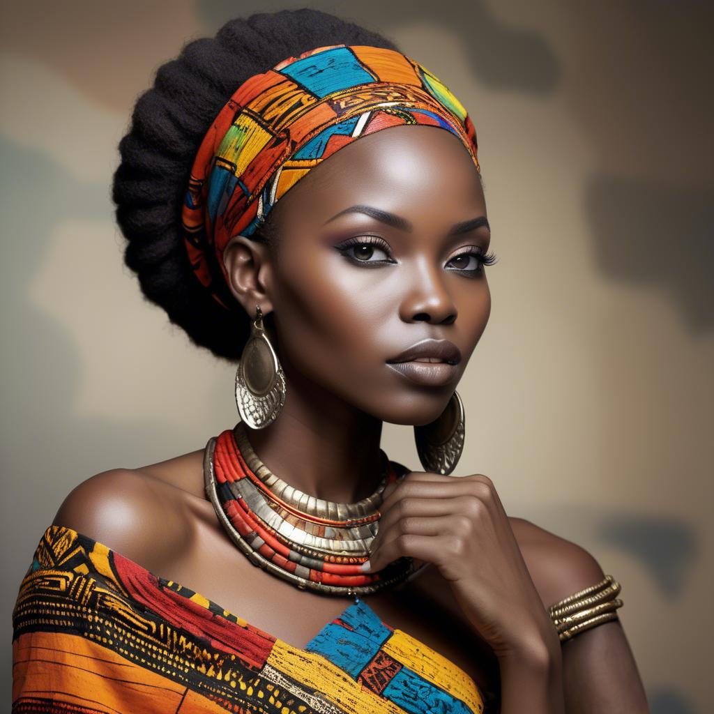 A stunning image of gorgeous african model in colorful tribal patterns.