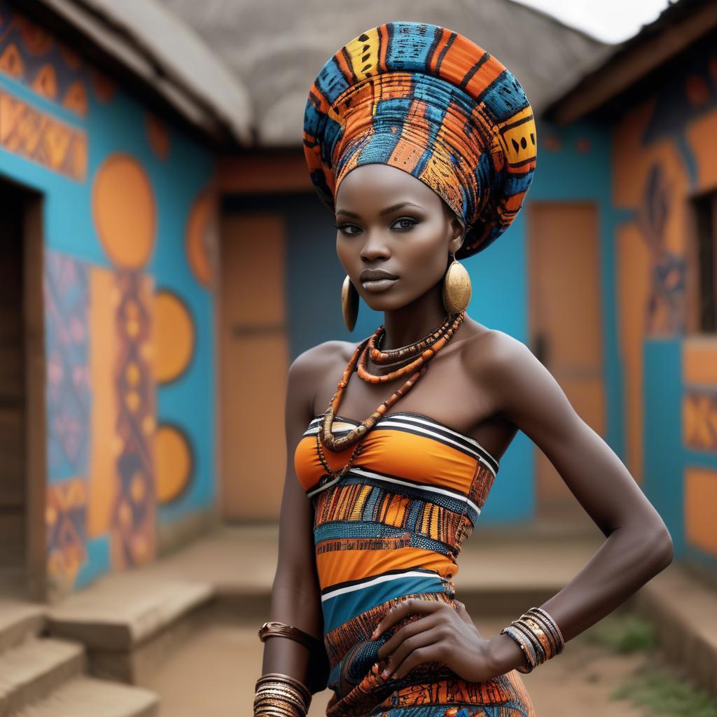 A stunning image of gorgeous african model in colorful tribal patterns.