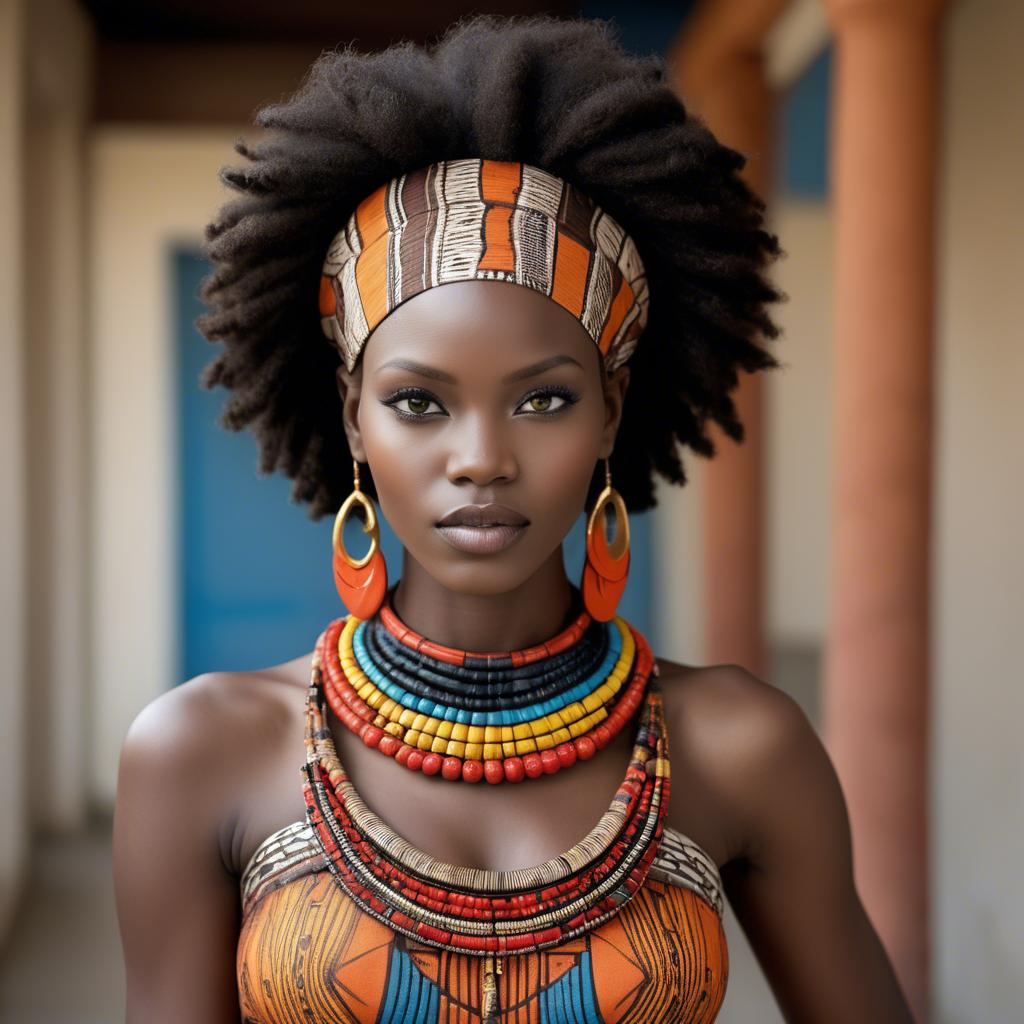 A stunning image of gorgeous african model in colorful tribal patterns.