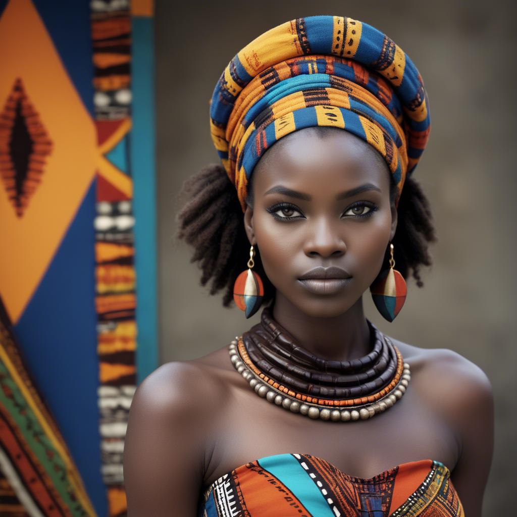 A stunning image of gorgeous african model in colorful tribal patterns.