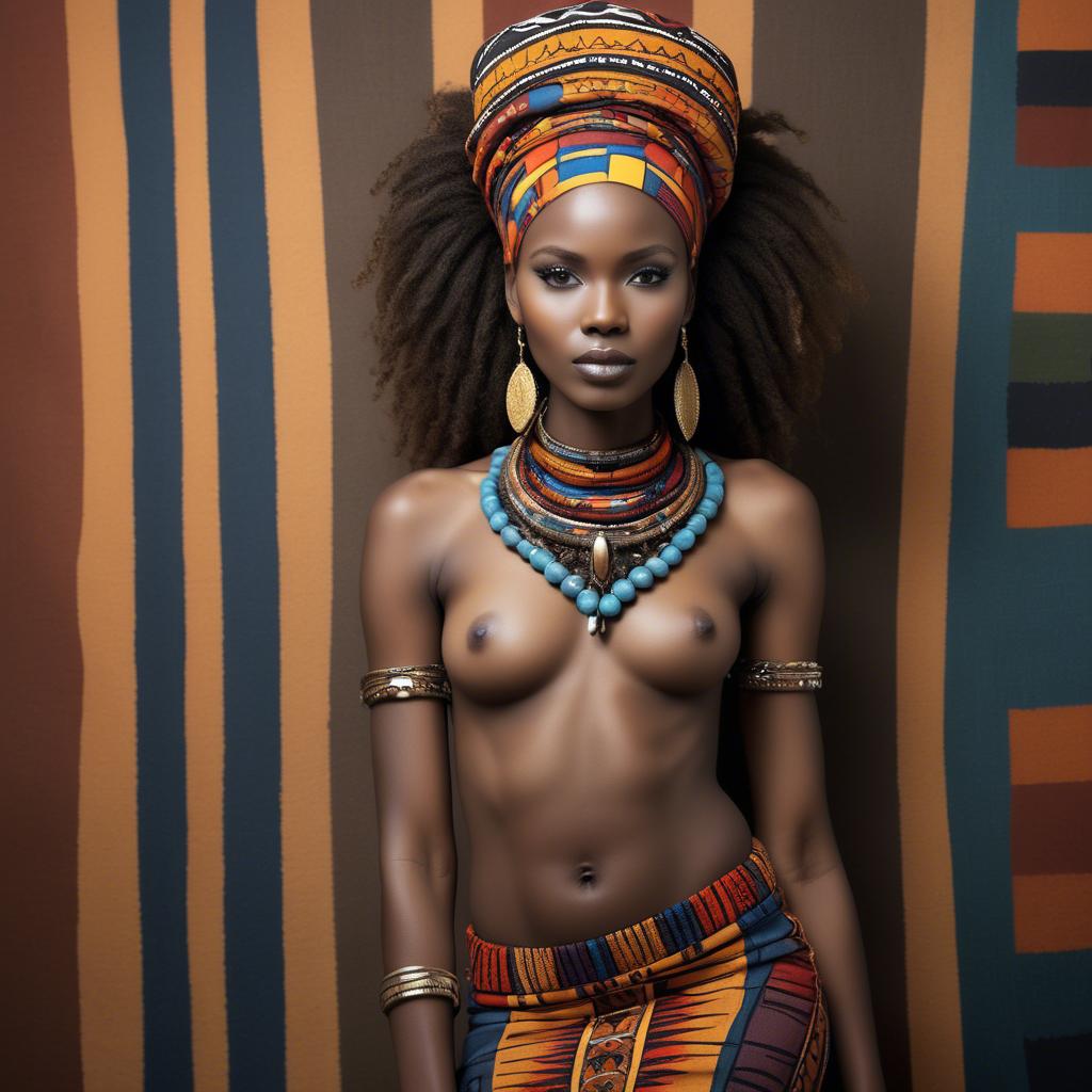 A stunning image of gorgeous african model in colorful tribal patterns.