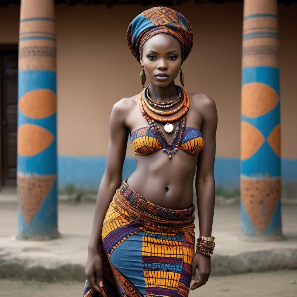 A stunning image of gorgeous african model in colorful tribal patterns.