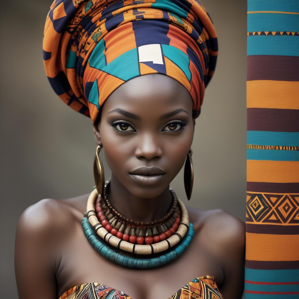 A stunning image of gorgeous african model in colorful tribal patterns.