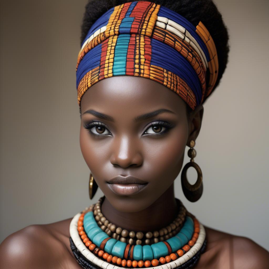 A stunning image of gorgeous african model in colorful tribal patterns.