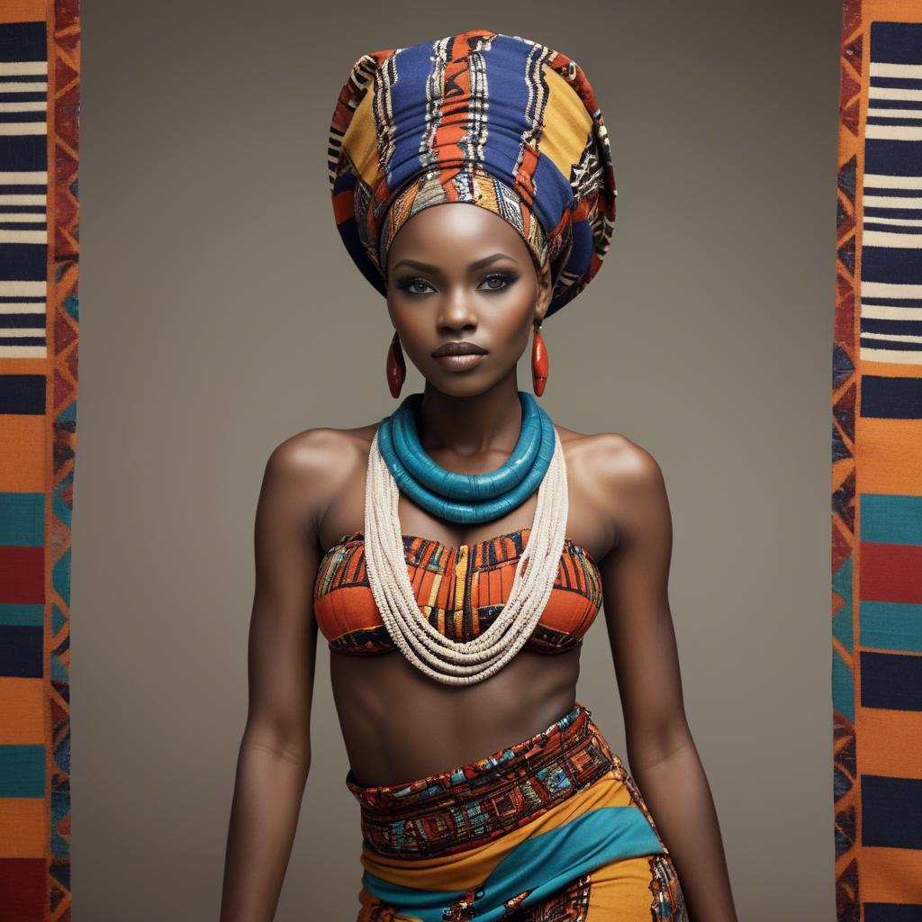 A stunning image of gorgeous african model in colorful tribal patterns.