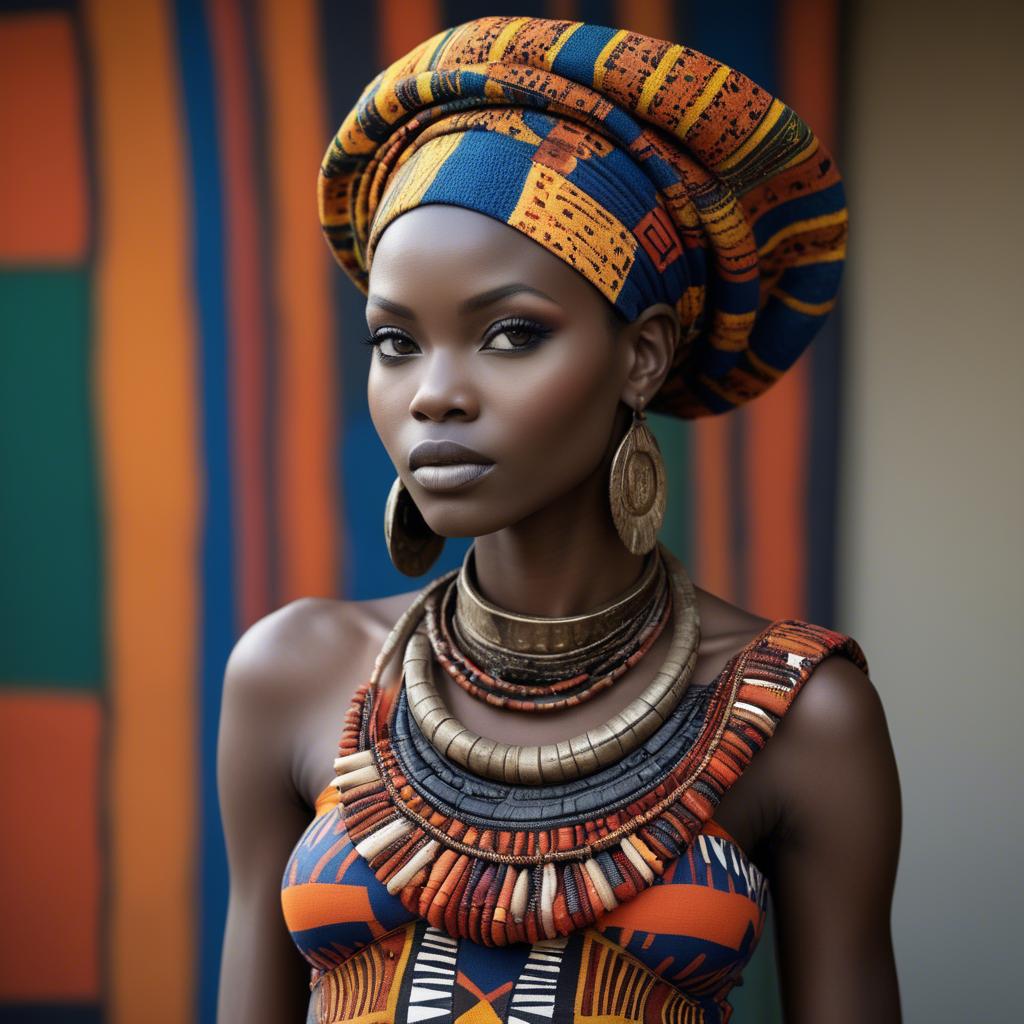 A stunning image of gorgeous african model in colorful tribal patterns.
