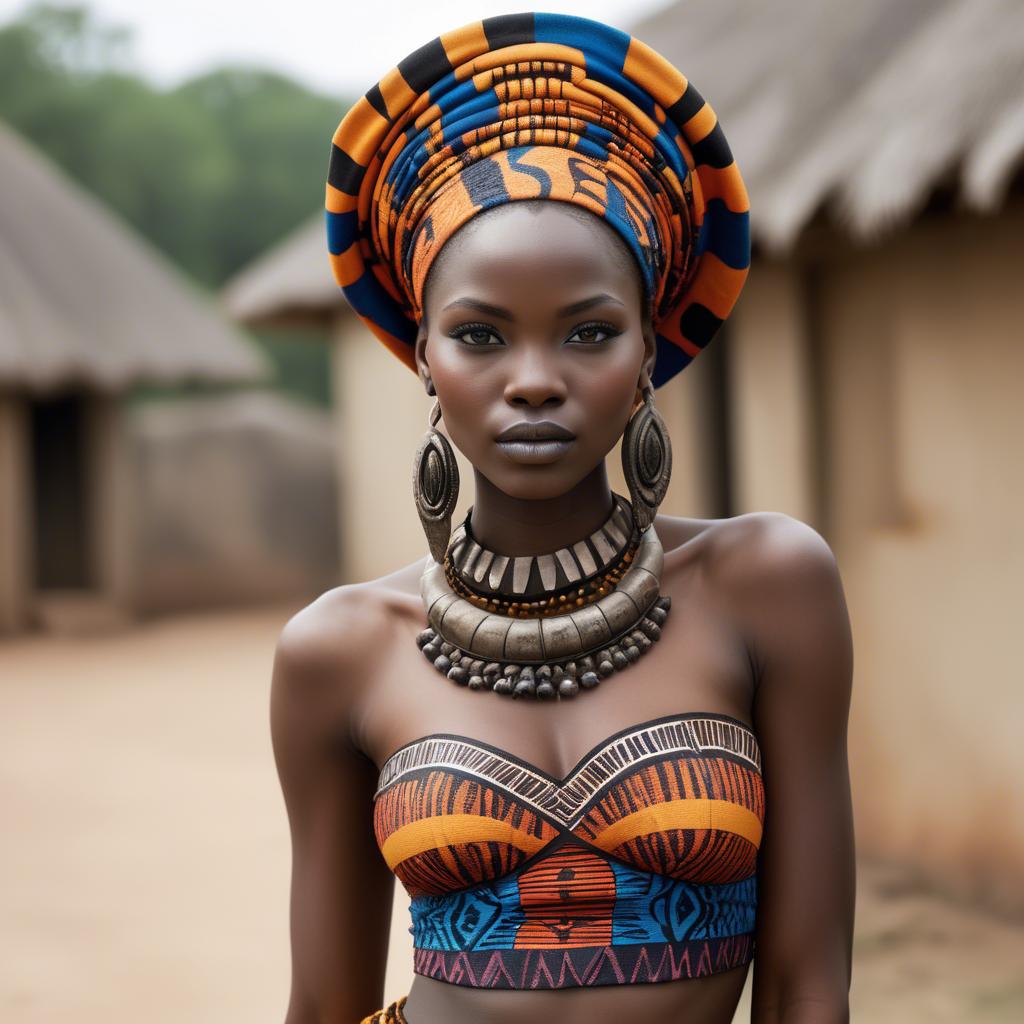 A stunning image of gorgeous african model in colorful tribal patterns.