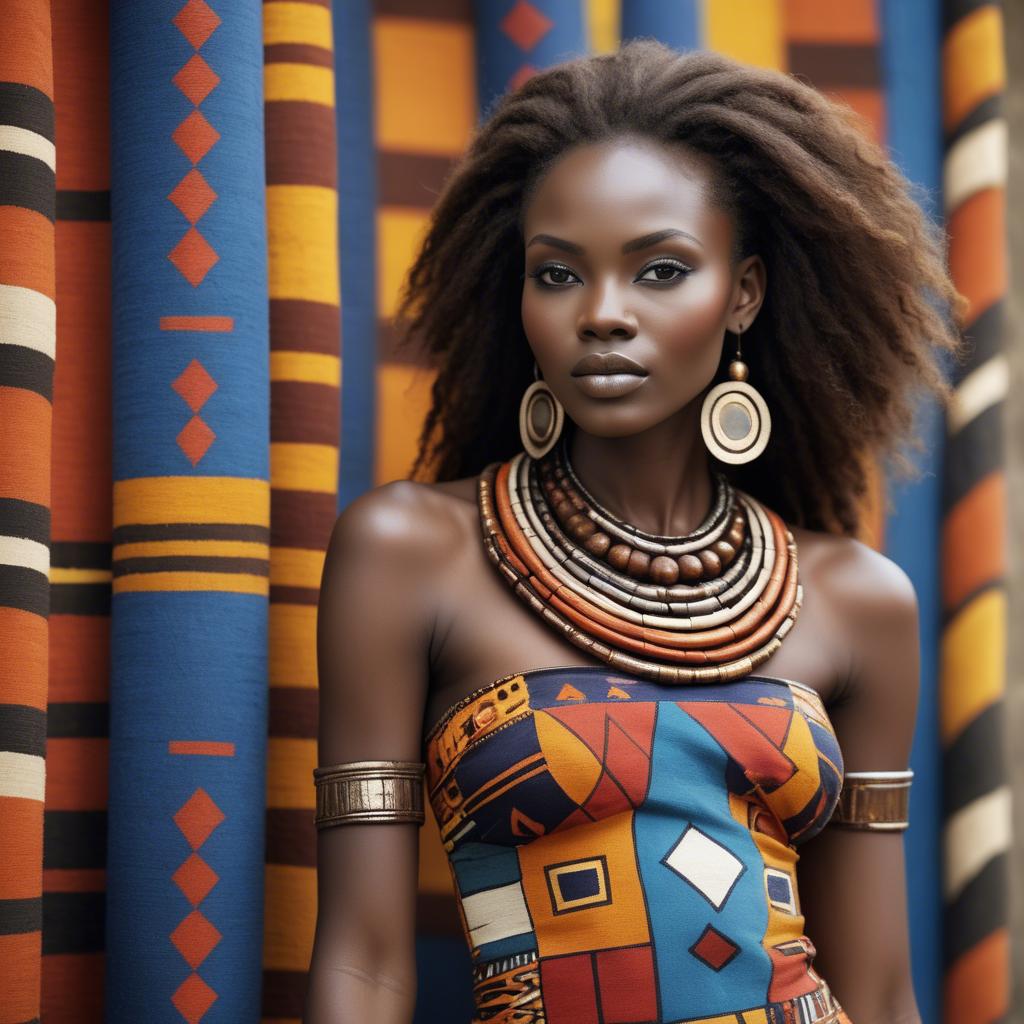 A stunning image of gorgeous african model in colorful tribal patterns.