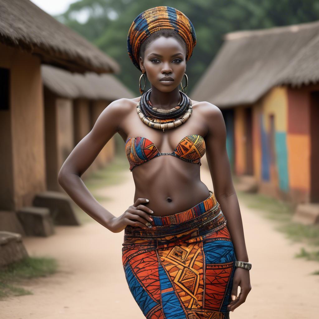 A stunning image of gorgeous african model in colorful tribal patterns.