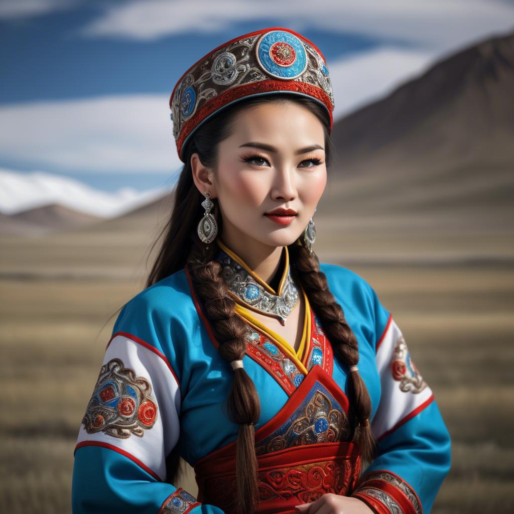 A stunning image of gorgeous woman in traditional mongolian dress.