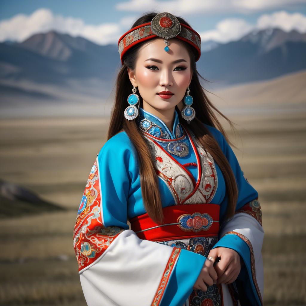 A stunning image of gorgeous woman in traditional mongolian dress.