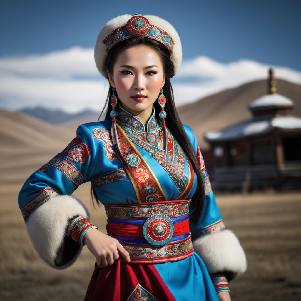 A stunning image of gorgeous woman in traditional mongolian dress.