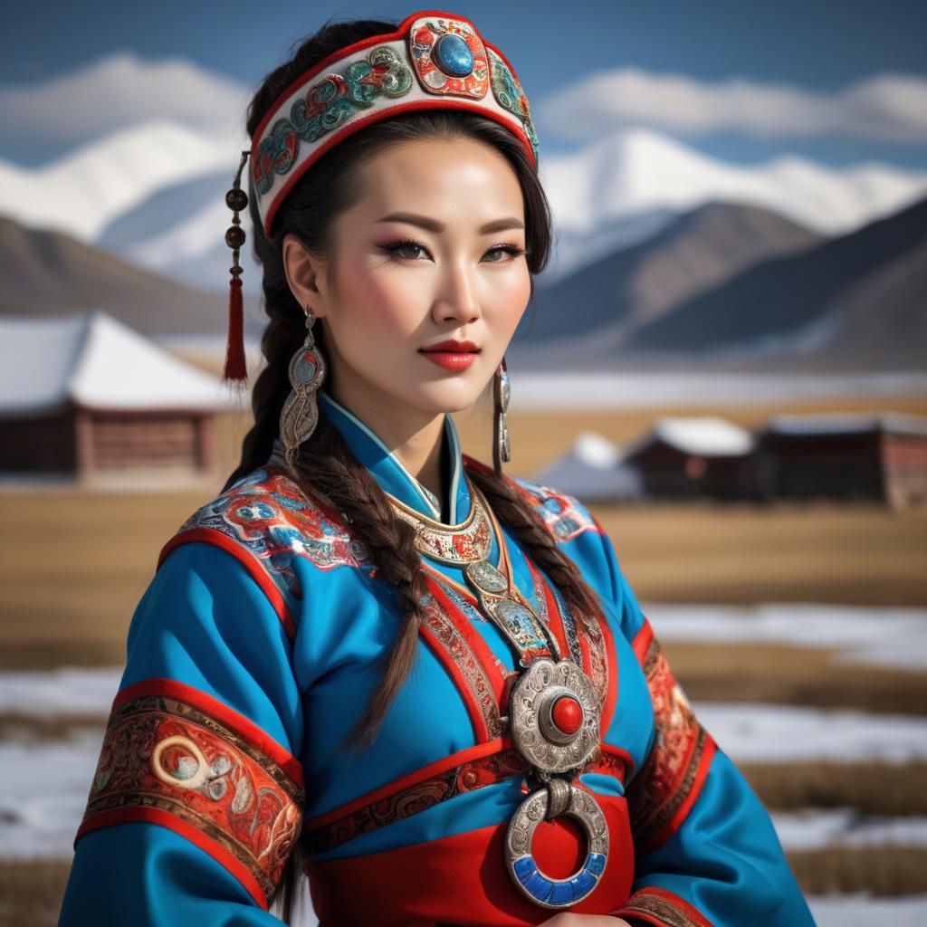 A stunning image of gorgeous woman in traditional mongolian dress.