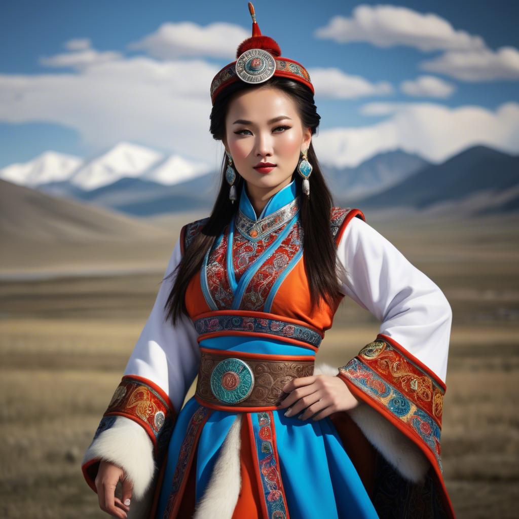 A stunning image of gorgeous woman in traditional mongolian dress.