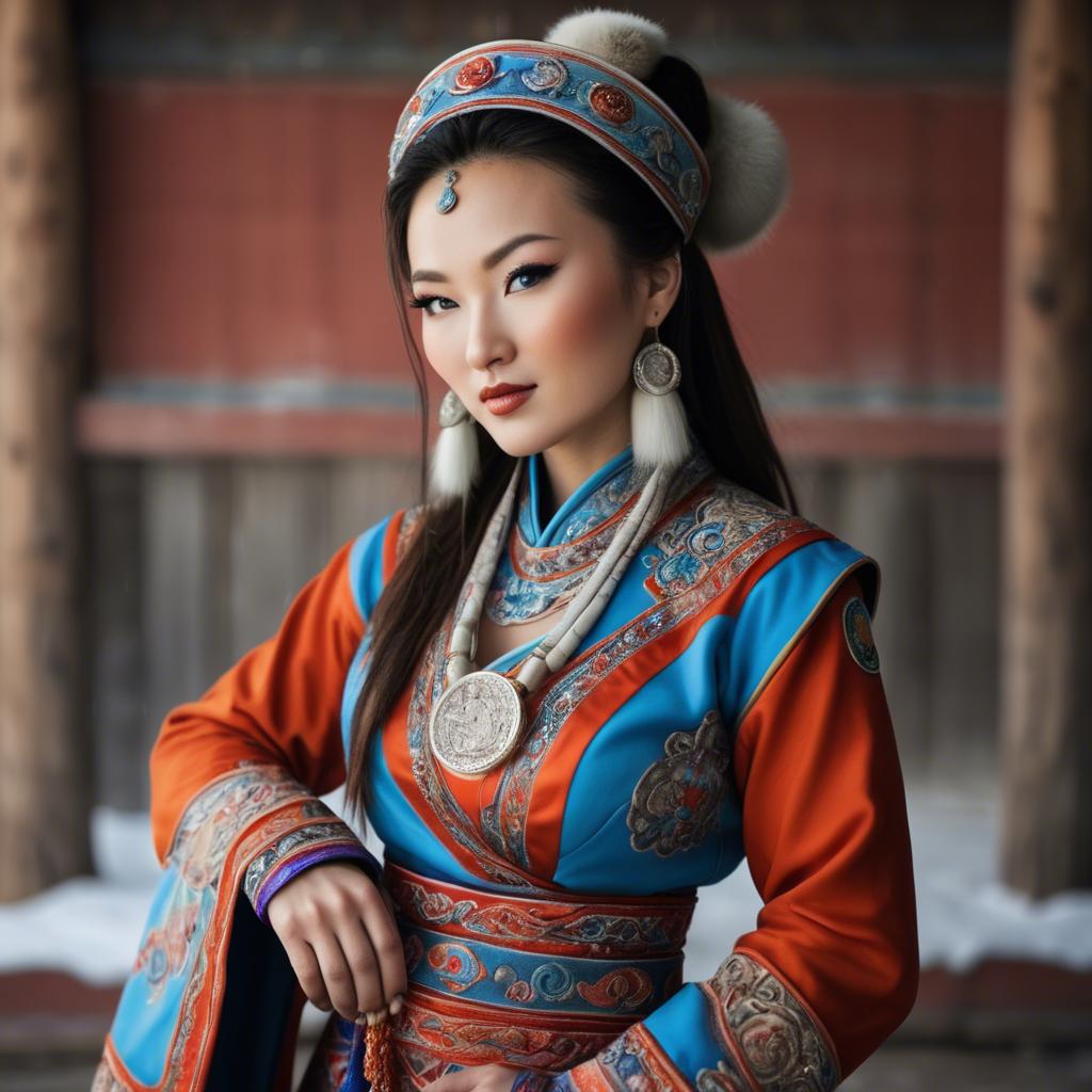 A stunning image of gorgeous woman in traditional mongolian dress.