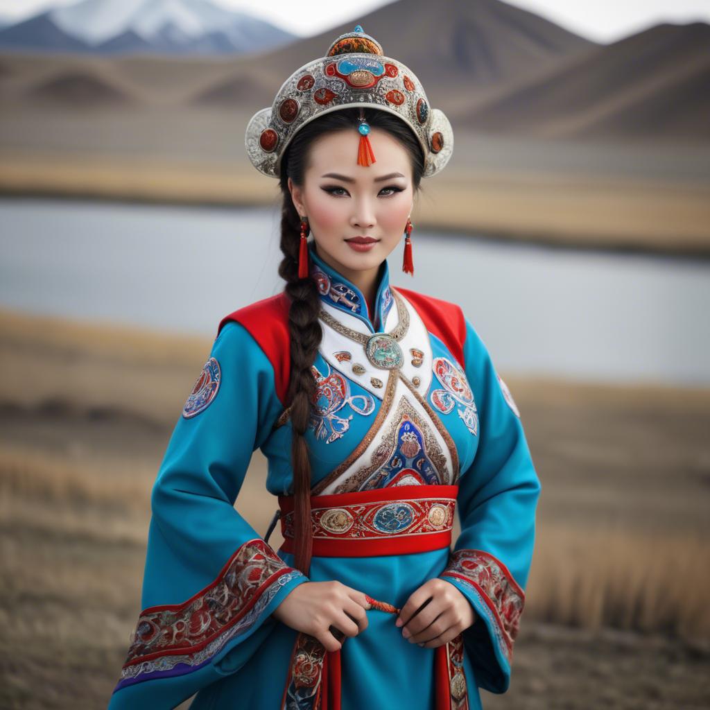 A stunning image of gorgeous woman in traditional mongolian dress.