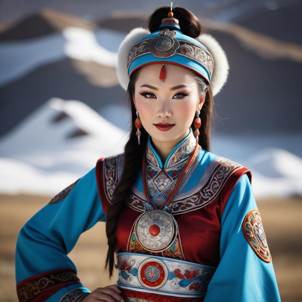 A stunning image of gorgeous woman in traditional mongolian dress.
