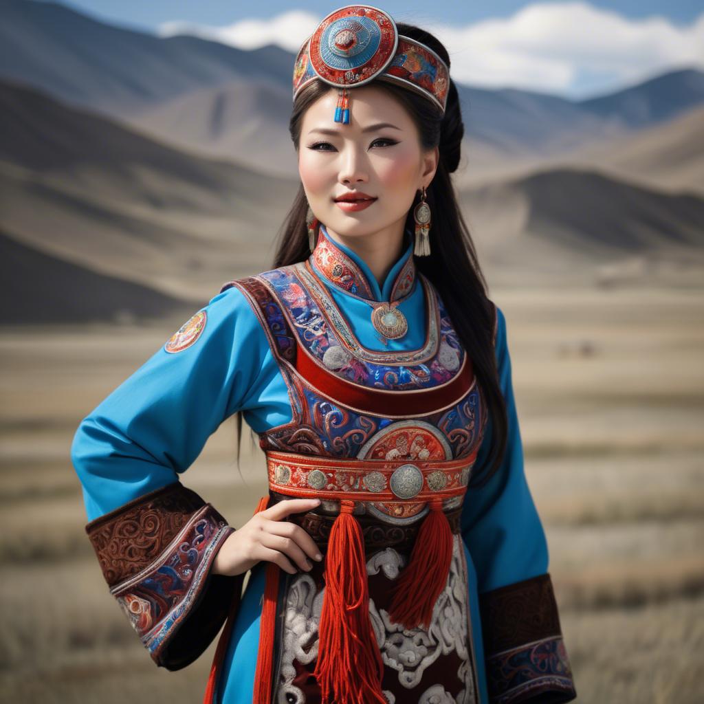 A stunning image of gorgeous woman in traditional mongolian dress.