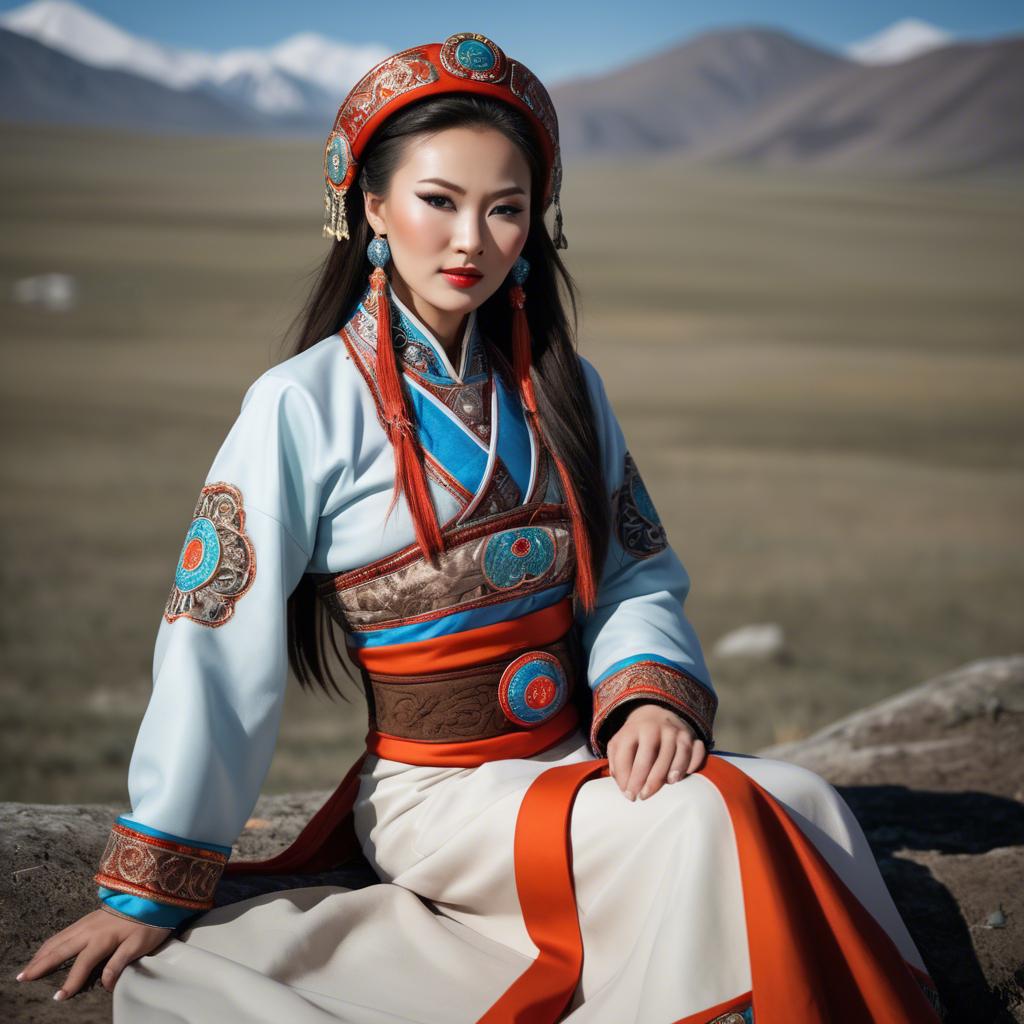 A stunning image of gorgeous woman in traditional mongolian dress.