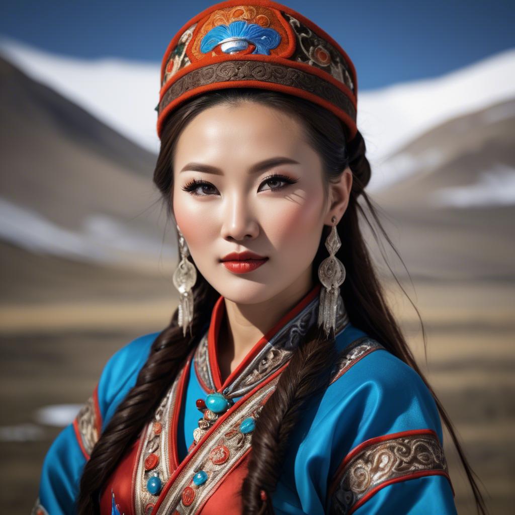 A stunning image of gorgeous woman in traditional mongolian dress.