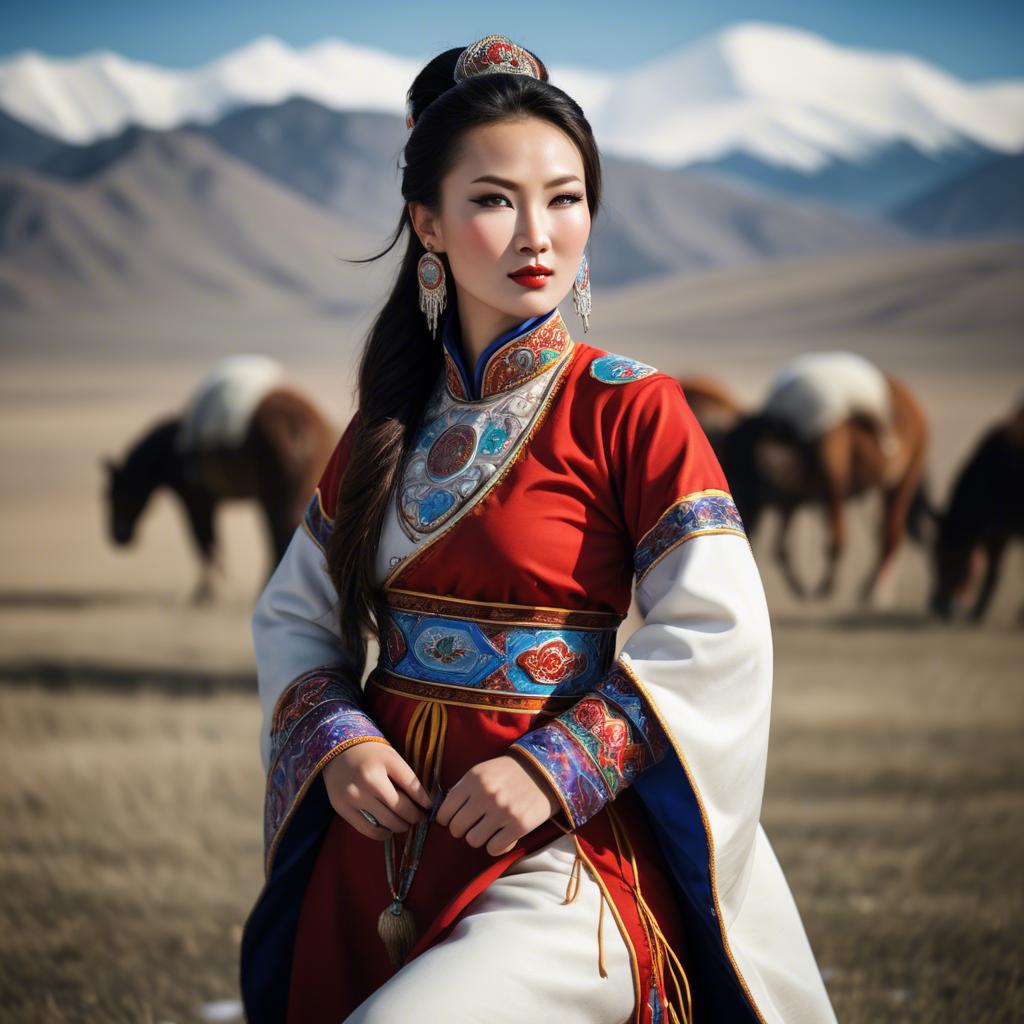 A stunning image of gorgeous woman in traditional mongolian dress.
