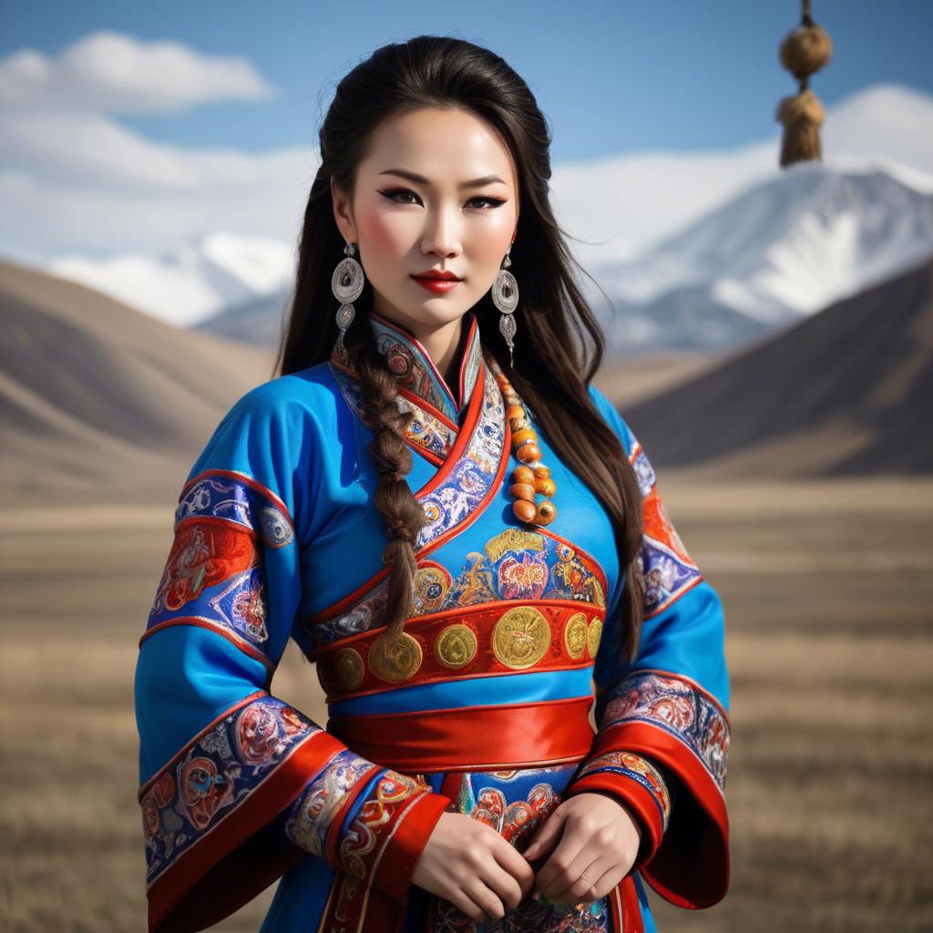 A stunning image of gorgeous woman in traditional mongolian dress.