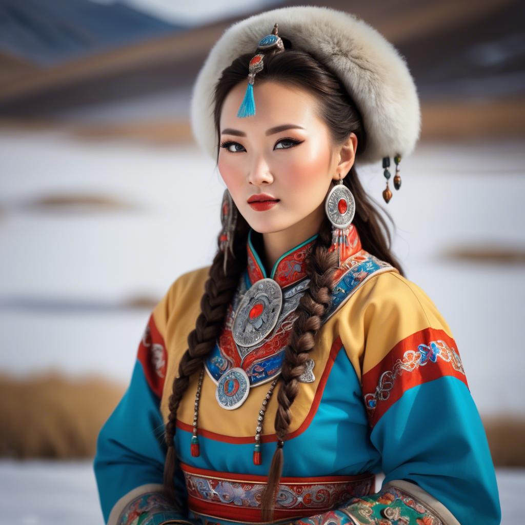 A stunning image of gorgeous woman in traditional mongolian dress.
