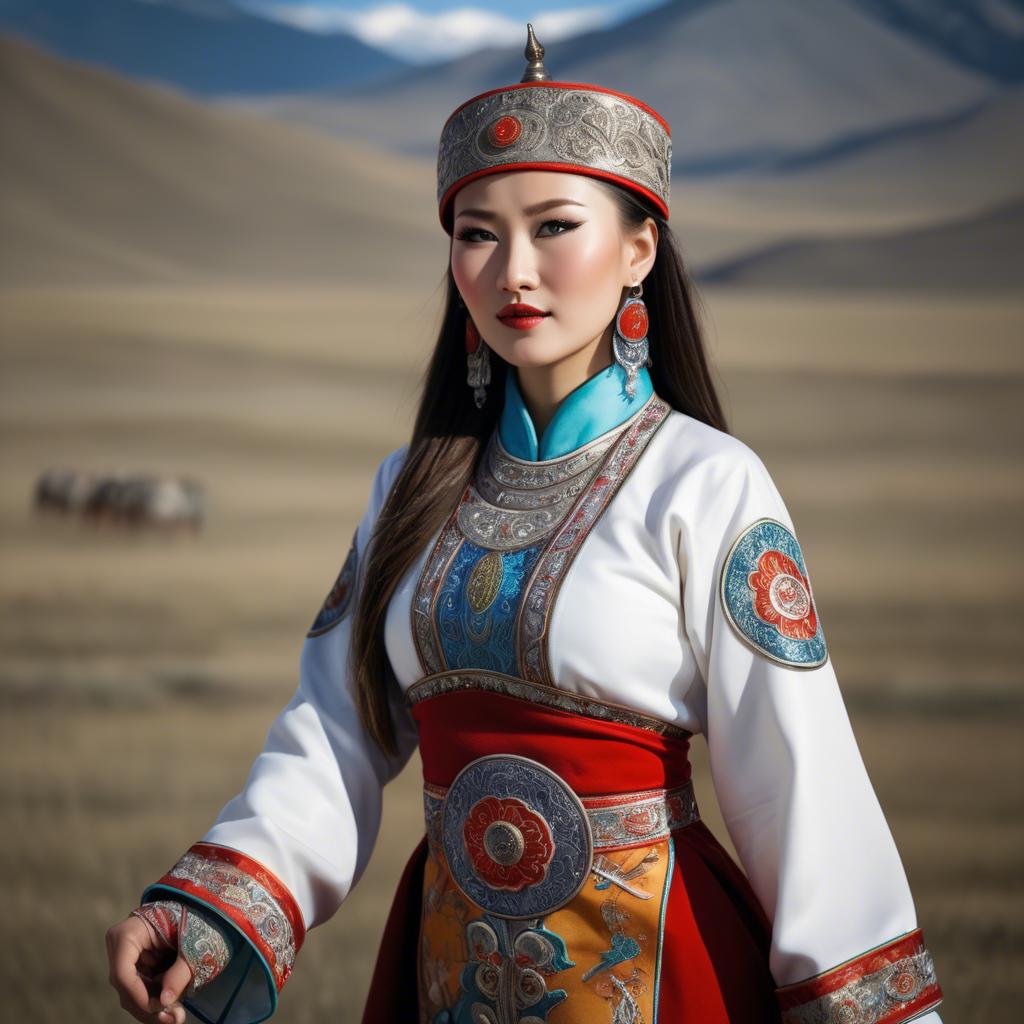 A stunning image of gorgeous woman in traditional mongolian dress.