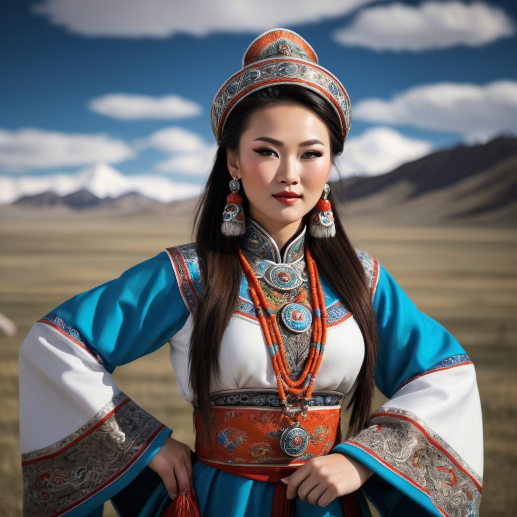 A stunning image of gorgeous woman in traditional mongolian dress.