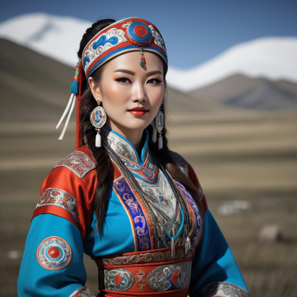 A stunning image of gorgeous woman in traditional mongolian dress.