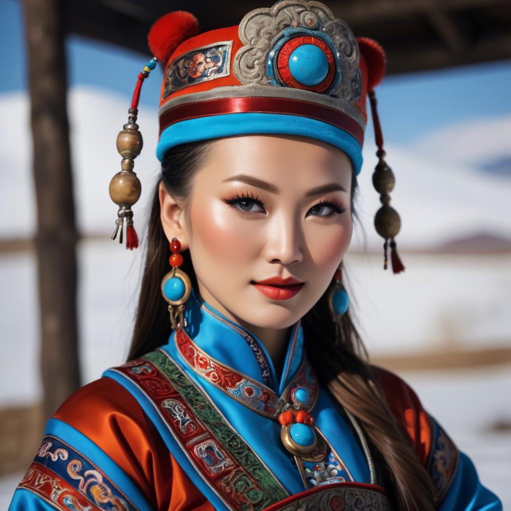 A stunning image of gorgeous woman in traditional mongolian dress.
