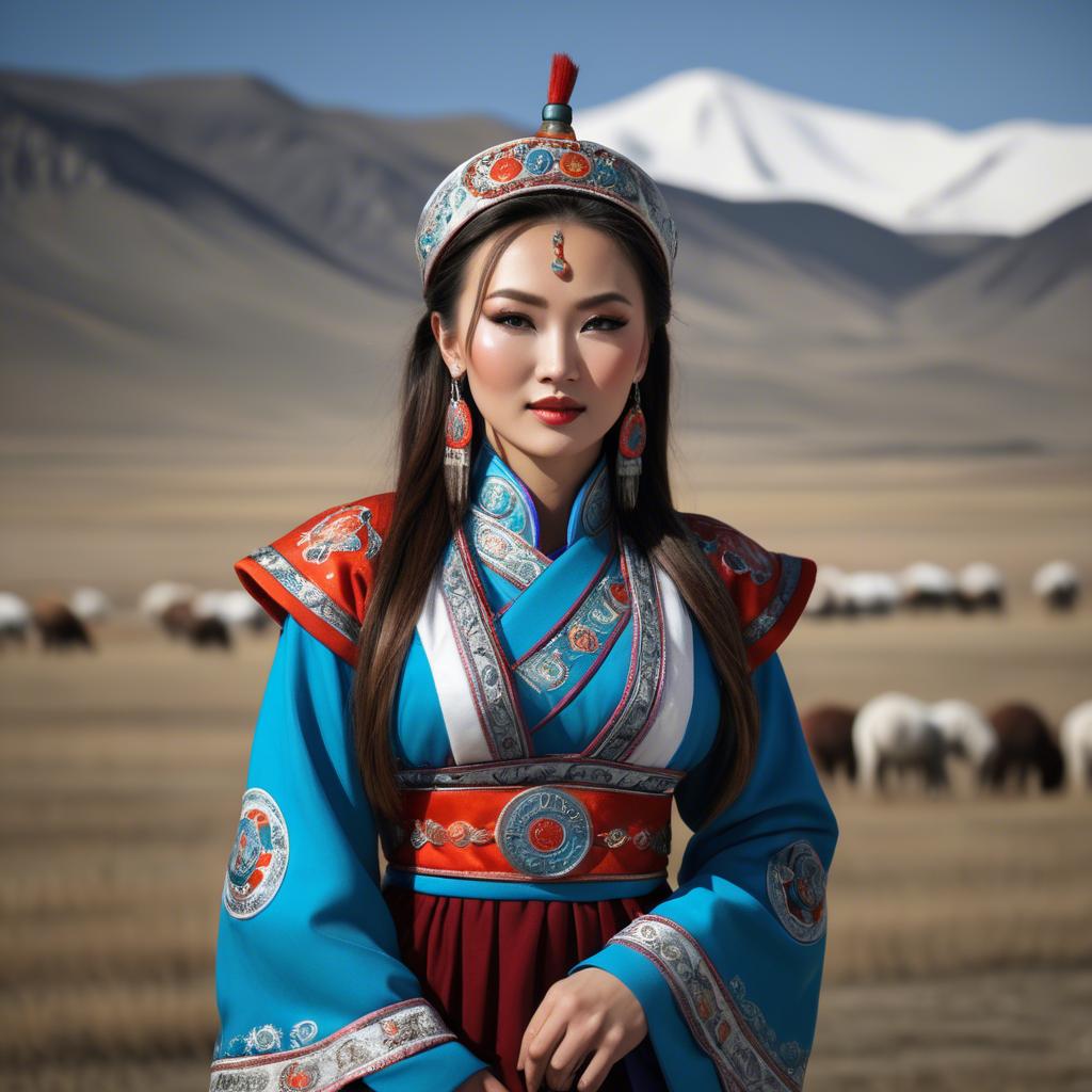 A stunning image of gorgeous woman in traditional mongolian dress.