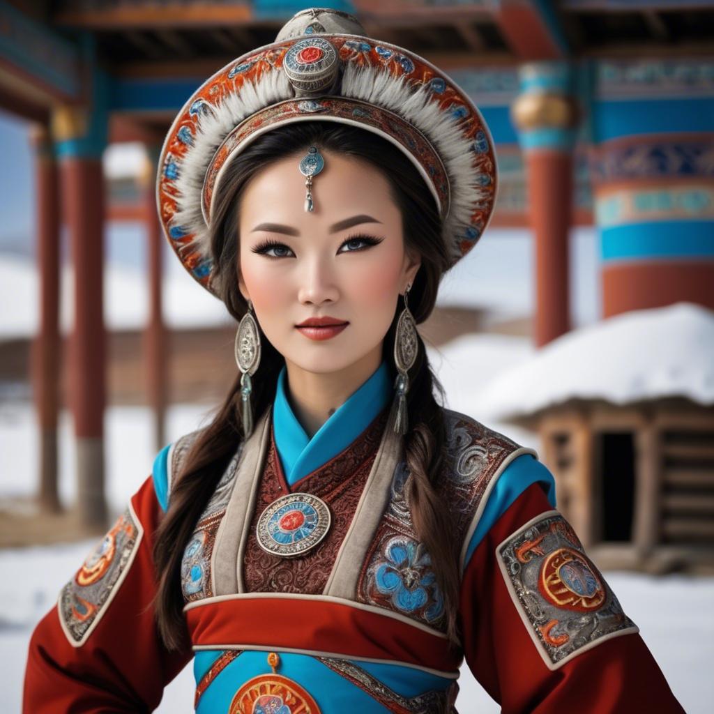 A stunning image of gorgeous woman in traditional mongolian dress.