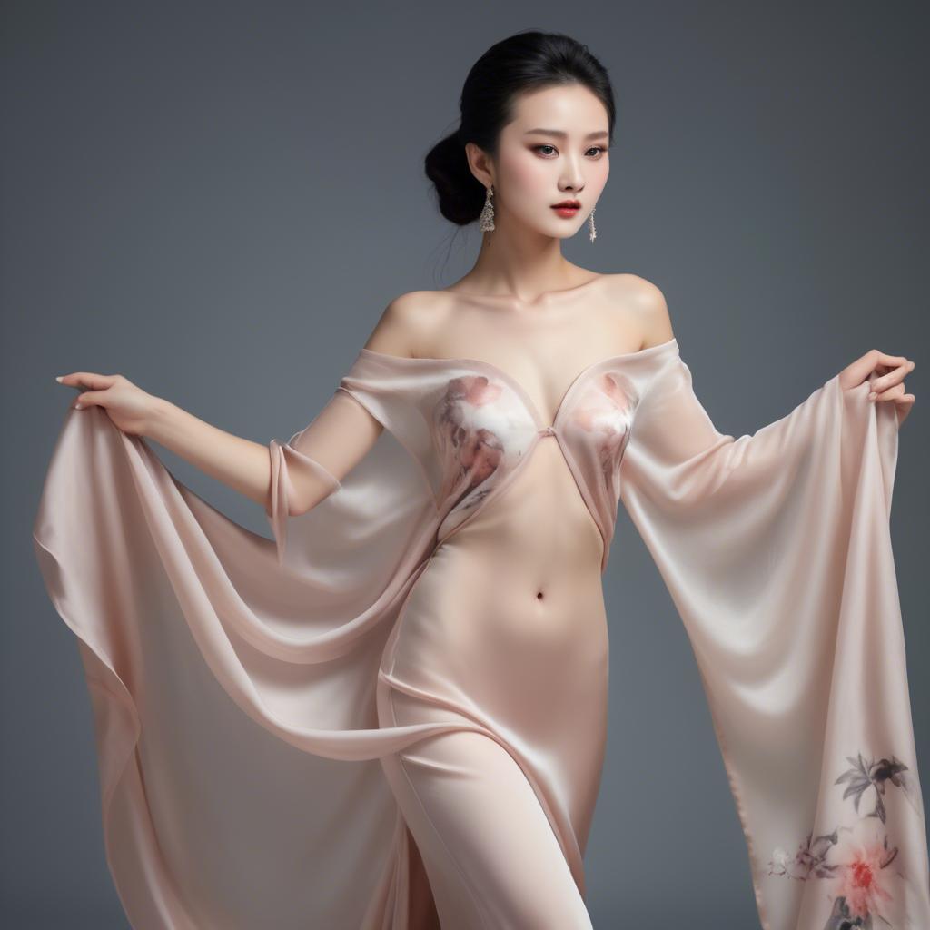 A stunning image of graceful chinese model with delicate silk fabric.