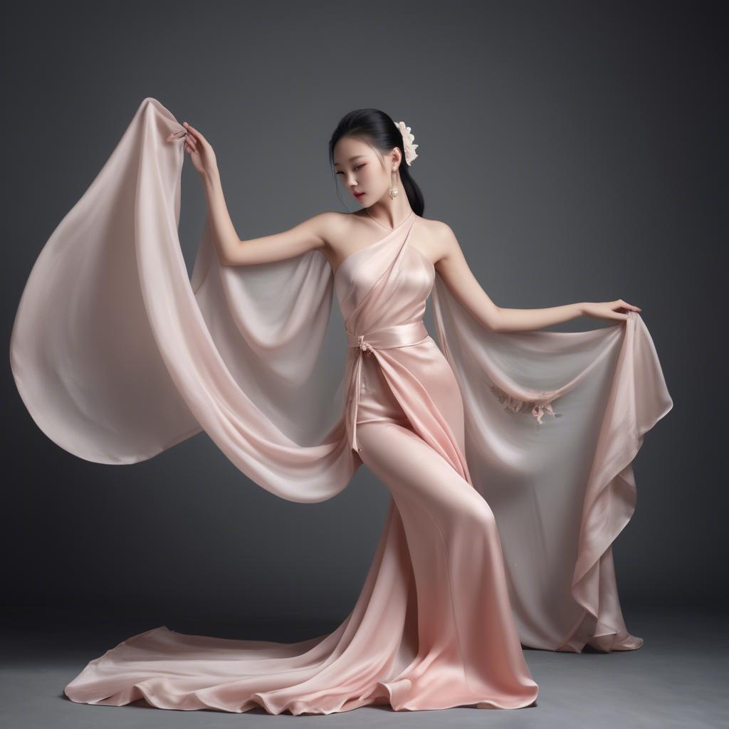 A stunning image of graceful chinese model with delicate silk fabric.