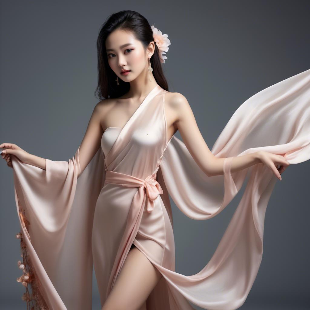 A stunning image of graceful chinese model with delicate silk fabric.