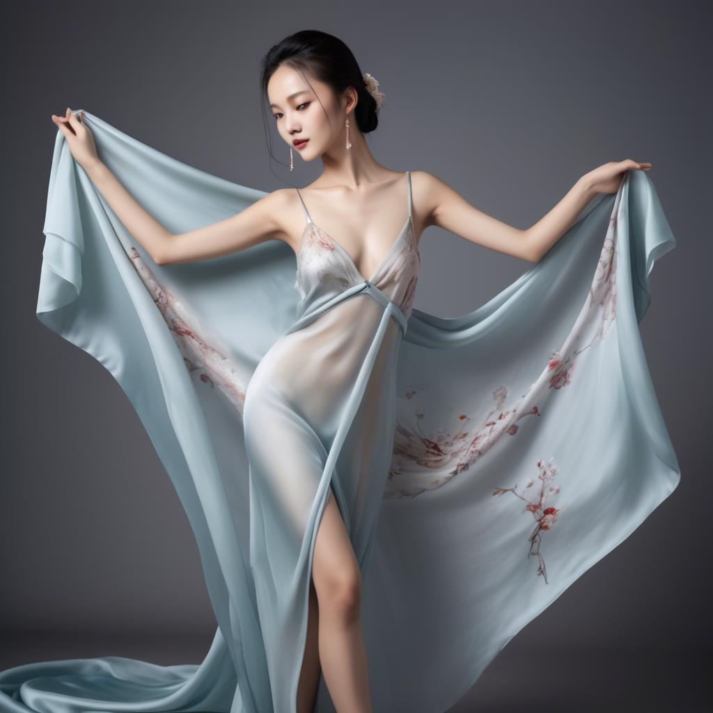A stunning image of graceful chinese model with delicate silk fabric.