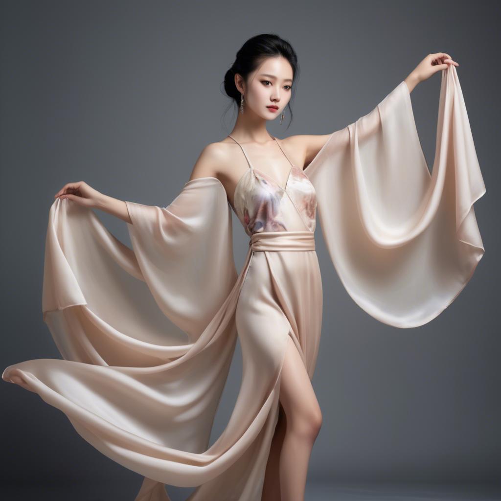A stunning image of graceful chinese model with delicate silk fabric.