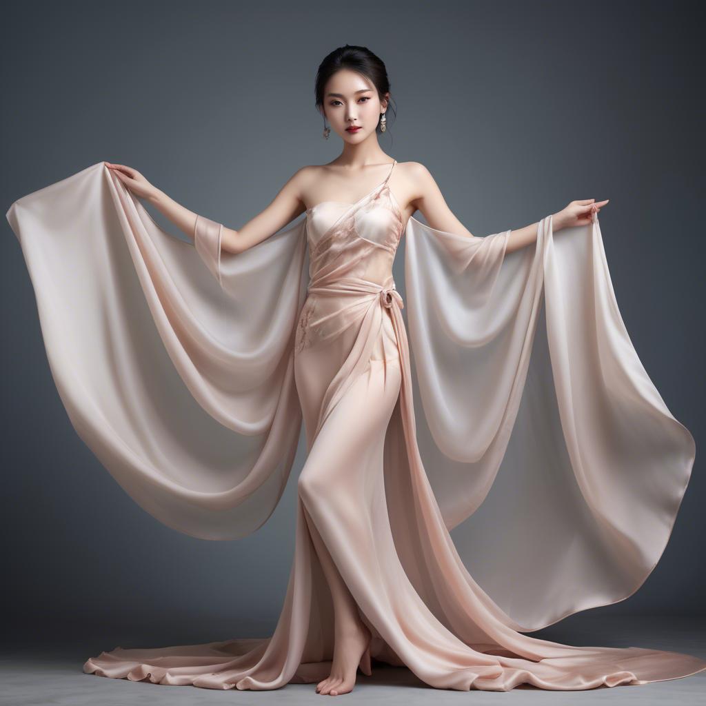 A stunning image of graceful chinese model with delicate silk fabric.