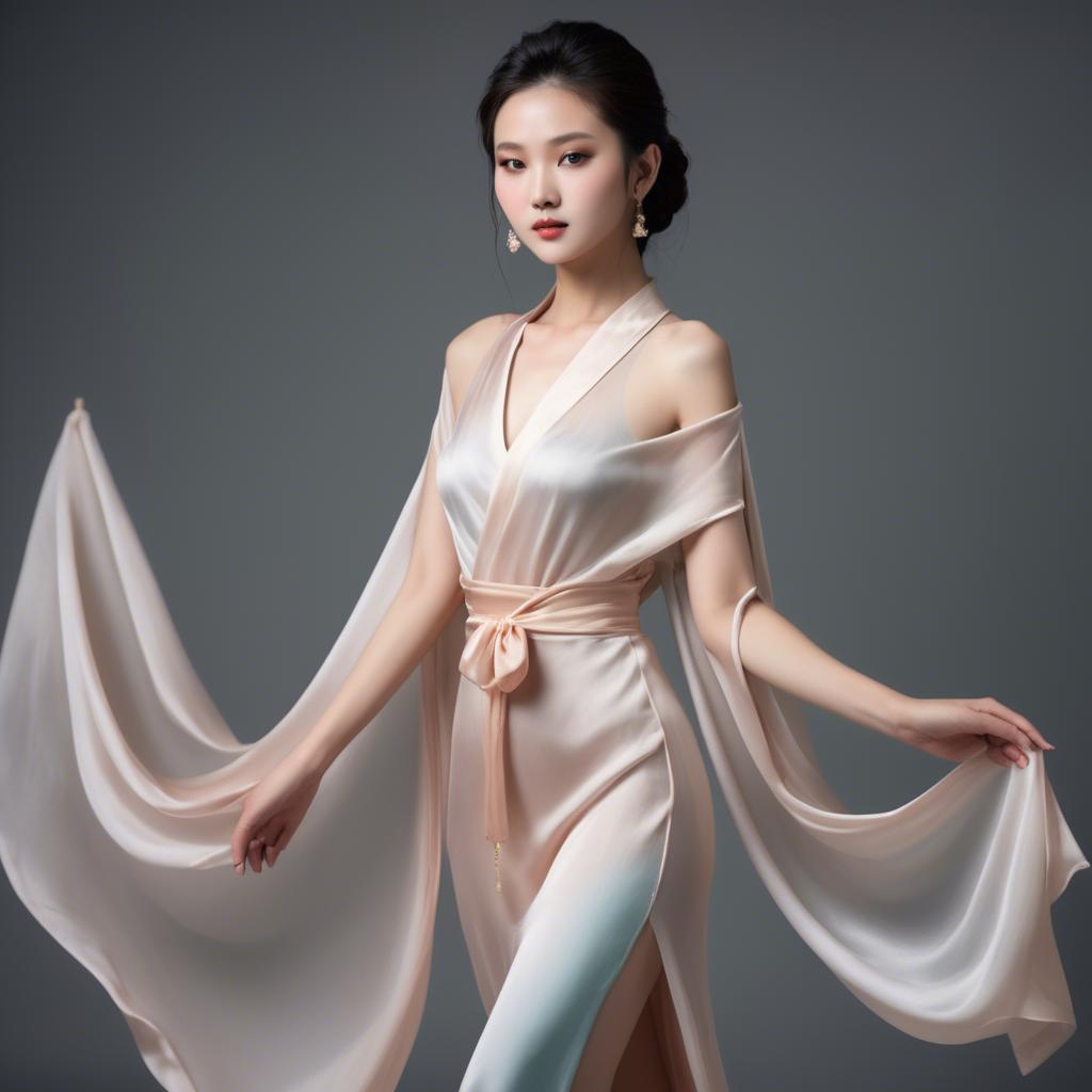 A stunning image of graceful chinese model with delicate silk fabric.