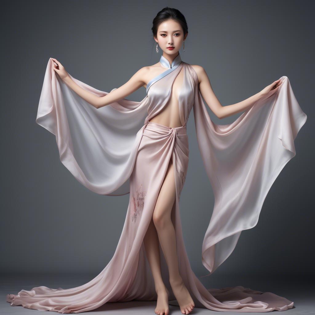 A stunning image of graceful chinese model with delicate silk fabric.