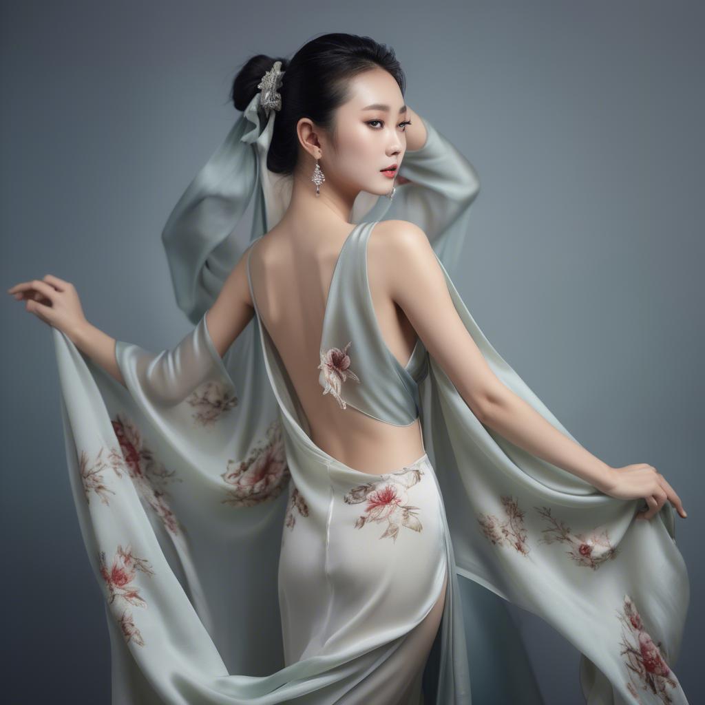 A stunning image of graceful chinese model with delicate silk fabric.