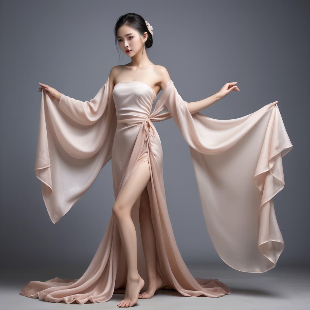 A stunning image of graceful chinese model with delicate silk fabric.