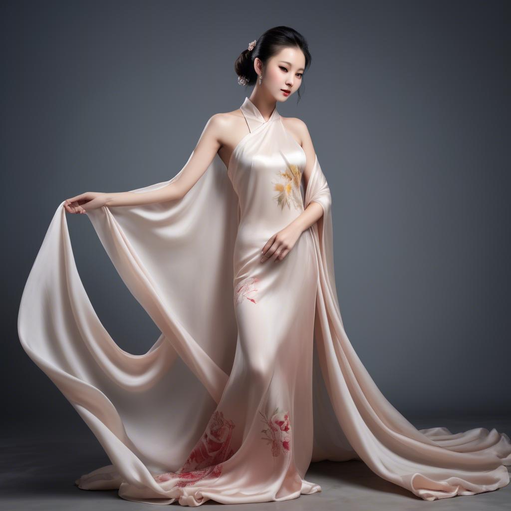 A stunning image of graceful chinese model with delicate silk fabric.