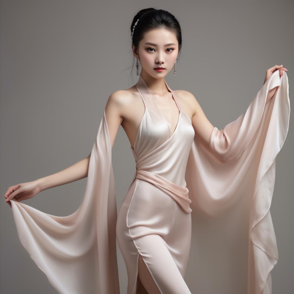 A stunning image of graceful chinese model with delicate silk fabric.